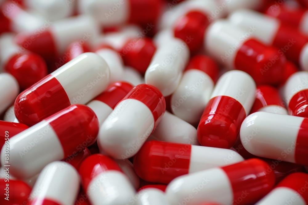 Red and white capsules, pharmaceutical concepts Red and white capsules, pharmaceutical concepts