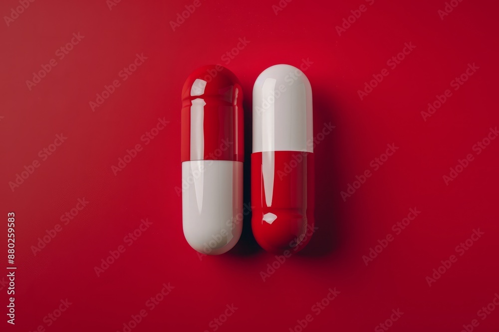Red and white capsules, pharmaceutical concepts Red and white capsules, pharmaceutical concepts