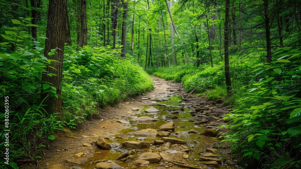 Fototapeta premium Photorealistic Summer Forest Hiking Trail | Summer Background | Photorealistic