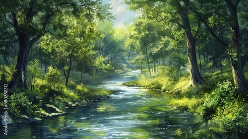 Photorealistic Summer Forest River   Summer Background   Photorealistic © Ilsol