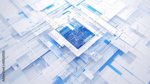 image of a squared design with blue lines and a white background