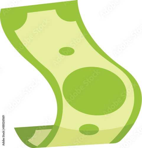 Green banknote is waving in the air, symbolizing financial success and abundance