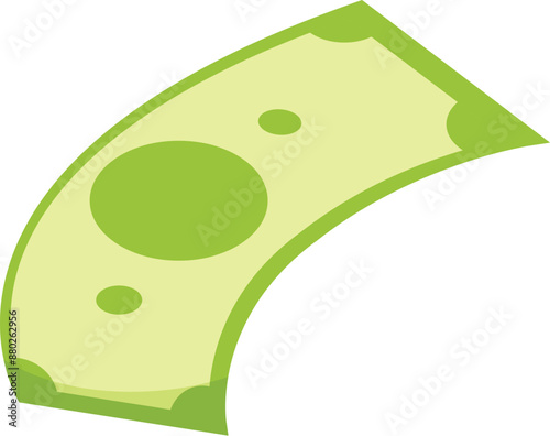 Green banknote is floating through the air, representing easy money