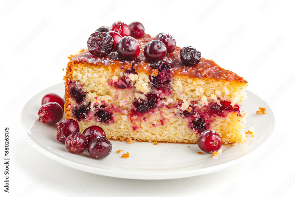 a piece of cake with berries on a plate a piece of cake with berries on a plate