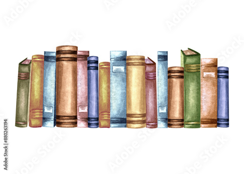 Billede på lærred Books in vintage bindings, lined up horizontally
