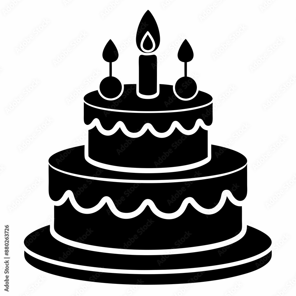 Black birthday cake silhouette vector art illustration white background Black birthday cake silhouette vector art illustration white background