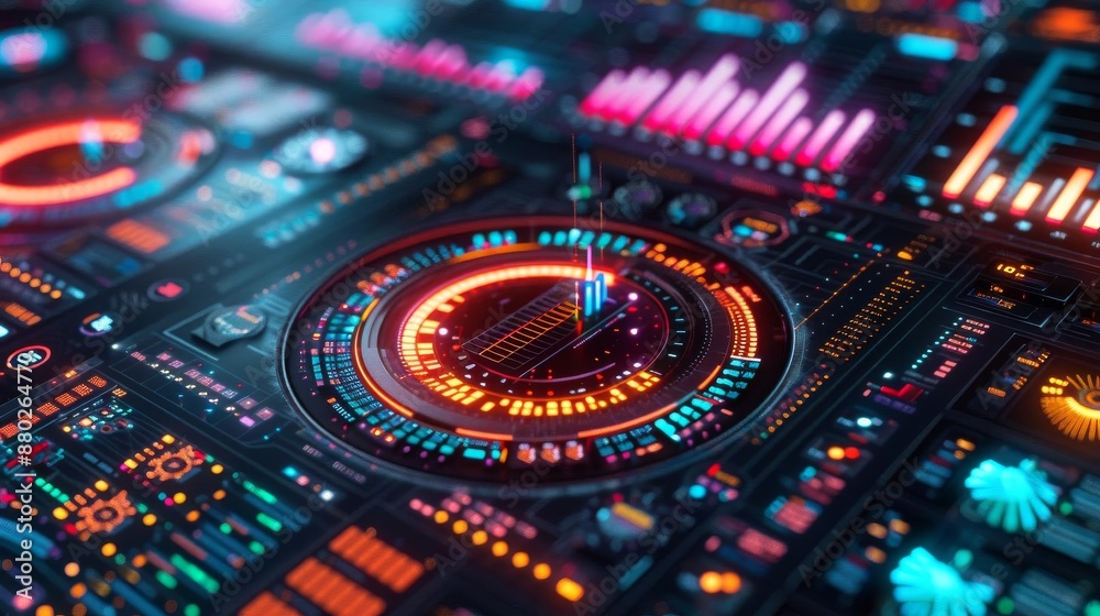 Dynamic analytics dashboard with glowing