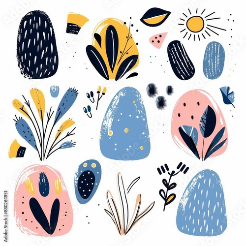 Abstract Simple Icon Clipart Set of Blush Scandinavian Nordic Boho Bohemian Geometric Shapes with Bold Strokes Soft Wash Minimalist Detail Organic Charming Rhythmic Bold Block Doodle Print Decoration