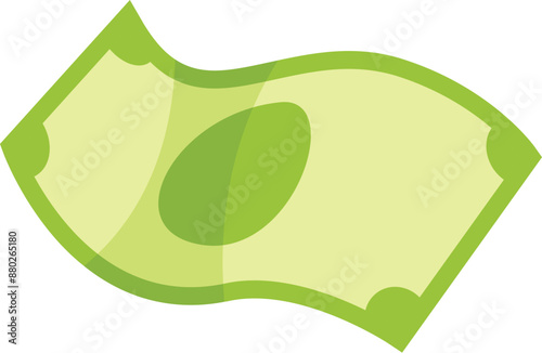 Green banknote is floating through the air