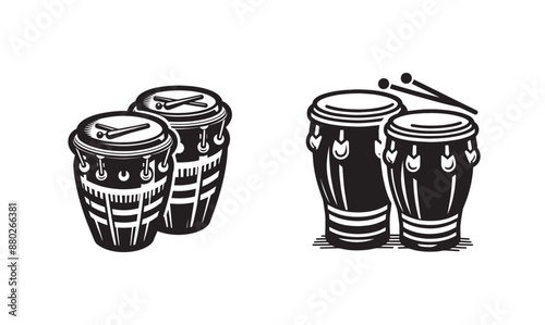 Conga Vector Silhouette black and white, Musical Instrument Illustration 