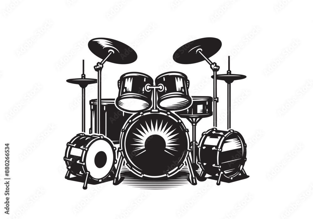 Drum set vector. vector illustration of a musical instrument, silhouette drum vector isolated on white background Drum set vector. vector illustration of a musical instrument, silhouette drum vector isolated on white background