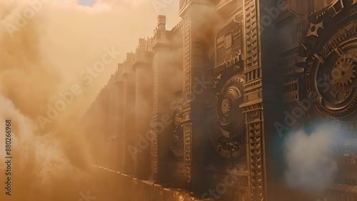 Steampunk Cityscape with Fog.