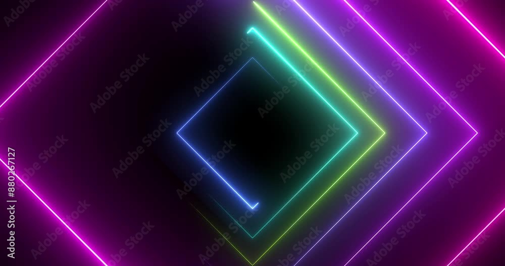 Neon disco light square shape luminous laser-like geometric bg 4K. Round-turning radio magician show nightlife club loop. Glitter glowing illuminated fantasy video. Cyber endless tunnel 3d stage clip. Neon disco light square shape luminous laser-like geometric bg 4K. Round-turning radio magician show nightlife club loop. Glitter glowing illuminated fantasy video. Cyber endless tunnel 3d stage clip.