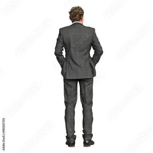 Man from behind at an angle standing isolated on transparent background