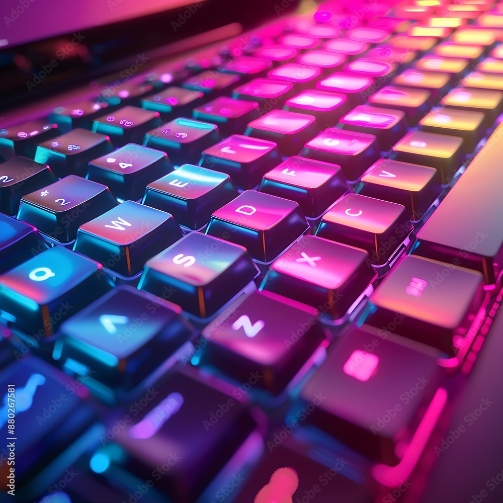 Computer keyboard on illuminated neon light background, Generative AI Computer keyboard on illuminated neon light background, Generative AI