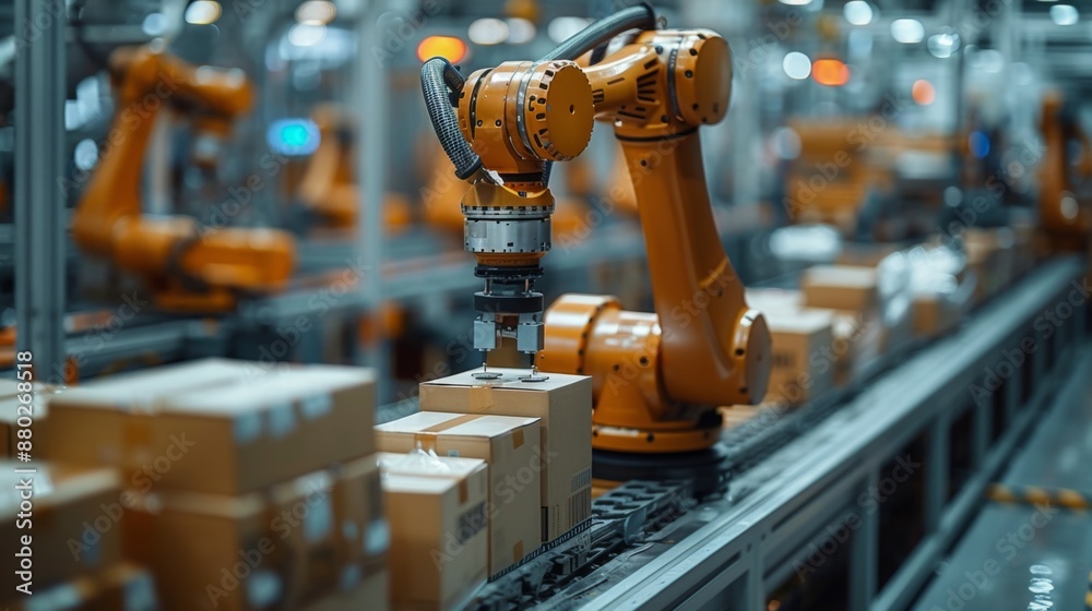 Fototapeta premium Industrial Robotics in Action - Generative AI