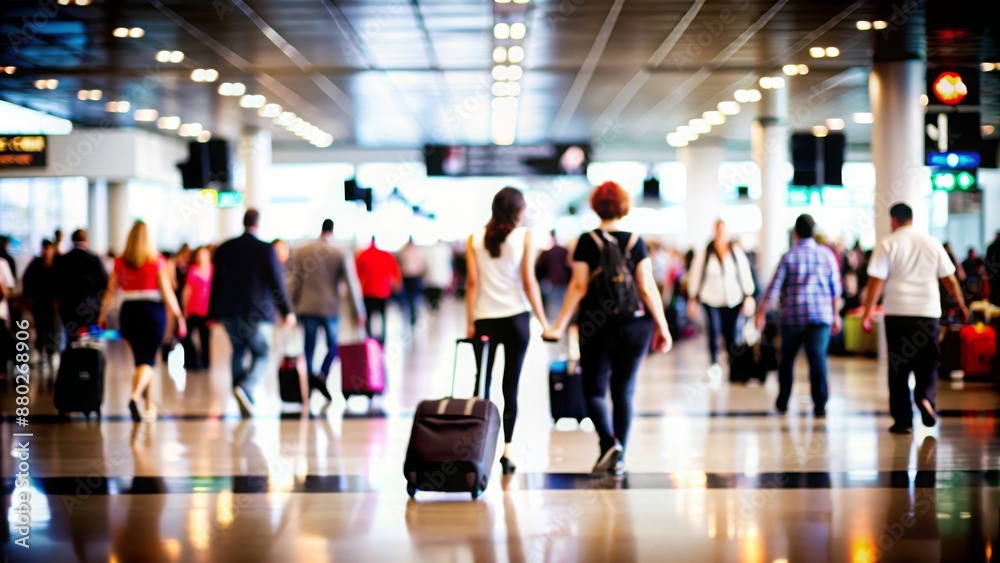 Airport Terminal Blur: A blurred airport terminal with passengers, suitable for travel and transportation themes.
Airport Terminal Blur: A blurred airport terminal with passengers, suitable for travel and transportation themes.