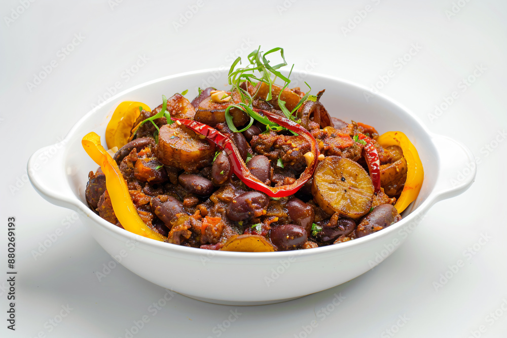 a bowl of food with beans and peppers a bowl of food with beans and peppers
