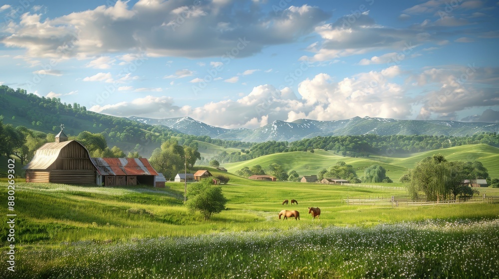 Photorealistic Summer Countryside Farm | Billboard mockup | Landscape mockup