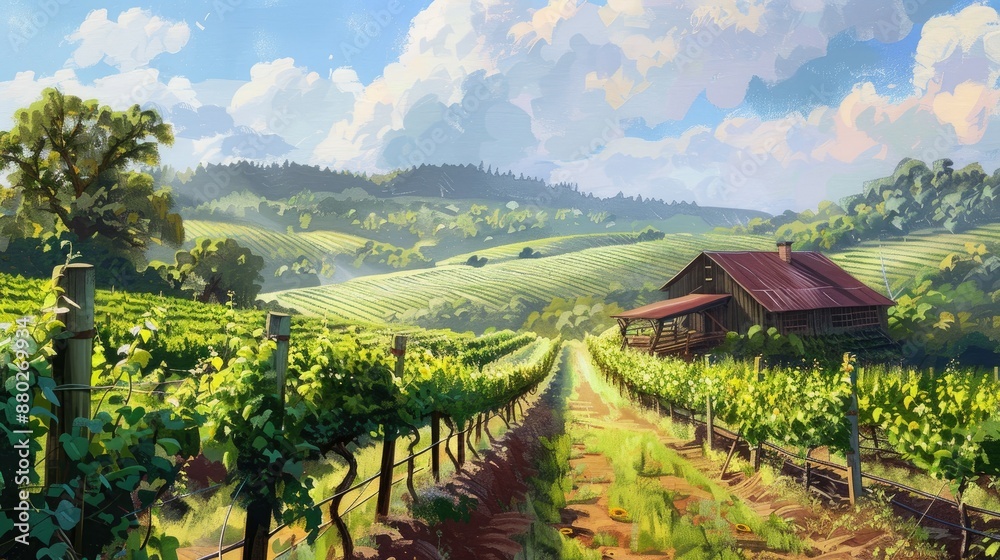 Naklejka premium Photorealistic Summer Countryside Vineyard | Billboard mockup | Landscape mockup