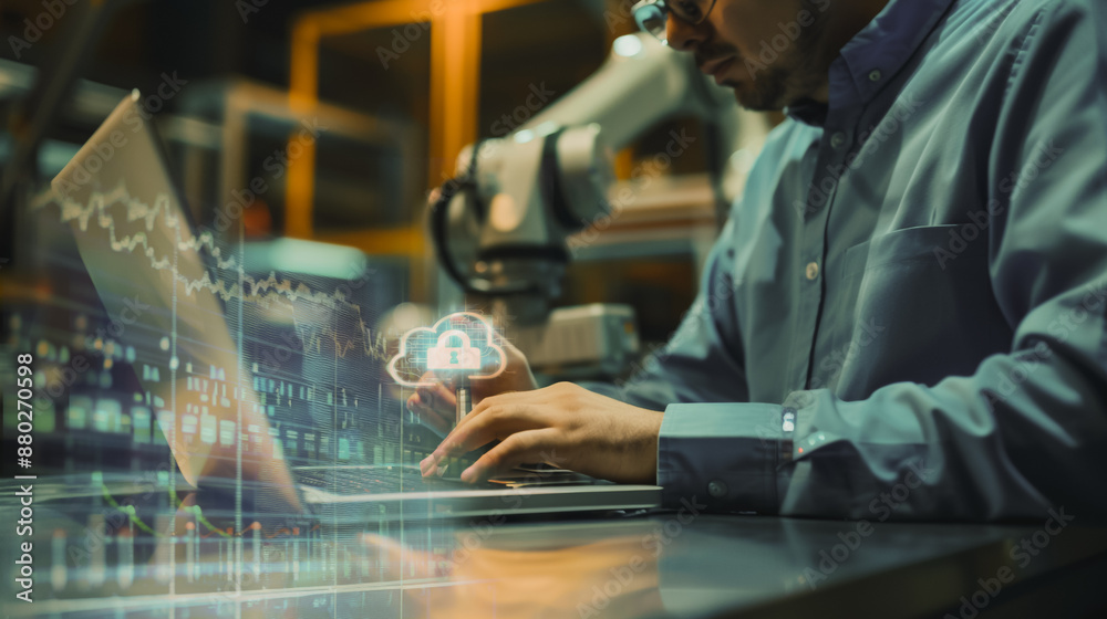 engineer is designing the workings of a mechanical arm in an industrial factory. engineer is designing the workings of a mechanical arm in an industrial factory.