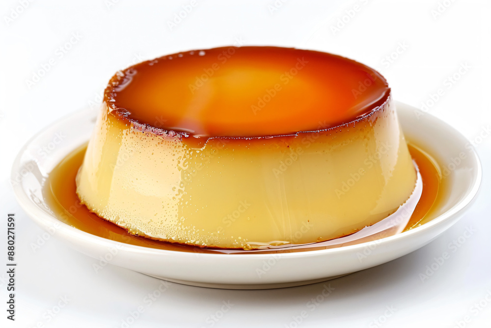 a flan dish with caramel sauce on a white plate a flan dish with caramel sauce on a white plate