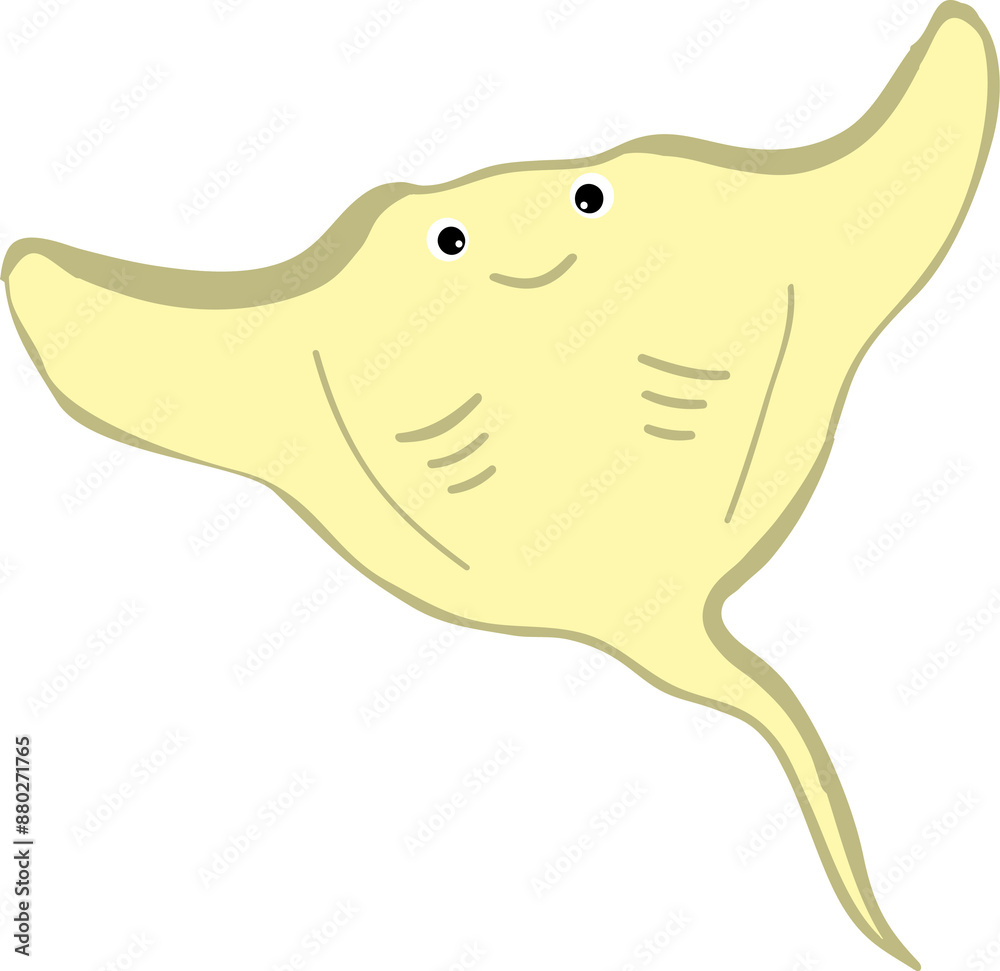 cute stingray cartoon, fish sea animal.