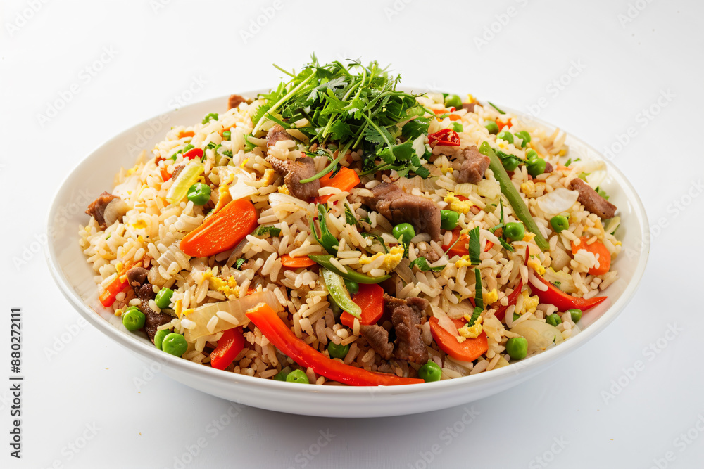a bowl of rice with vegetables and meat a bowl of rice with vegetables and meat