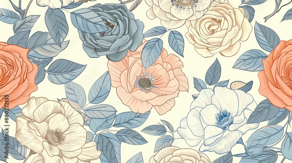 Obraz premium Elegant floral pattern in pastel colors, suitable for creative industries.