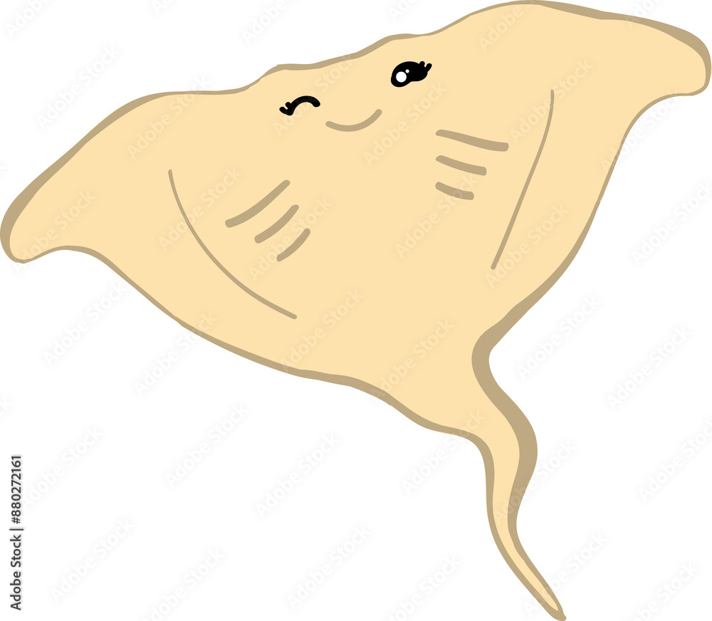 cute stingray cartoon, fish sea animal.