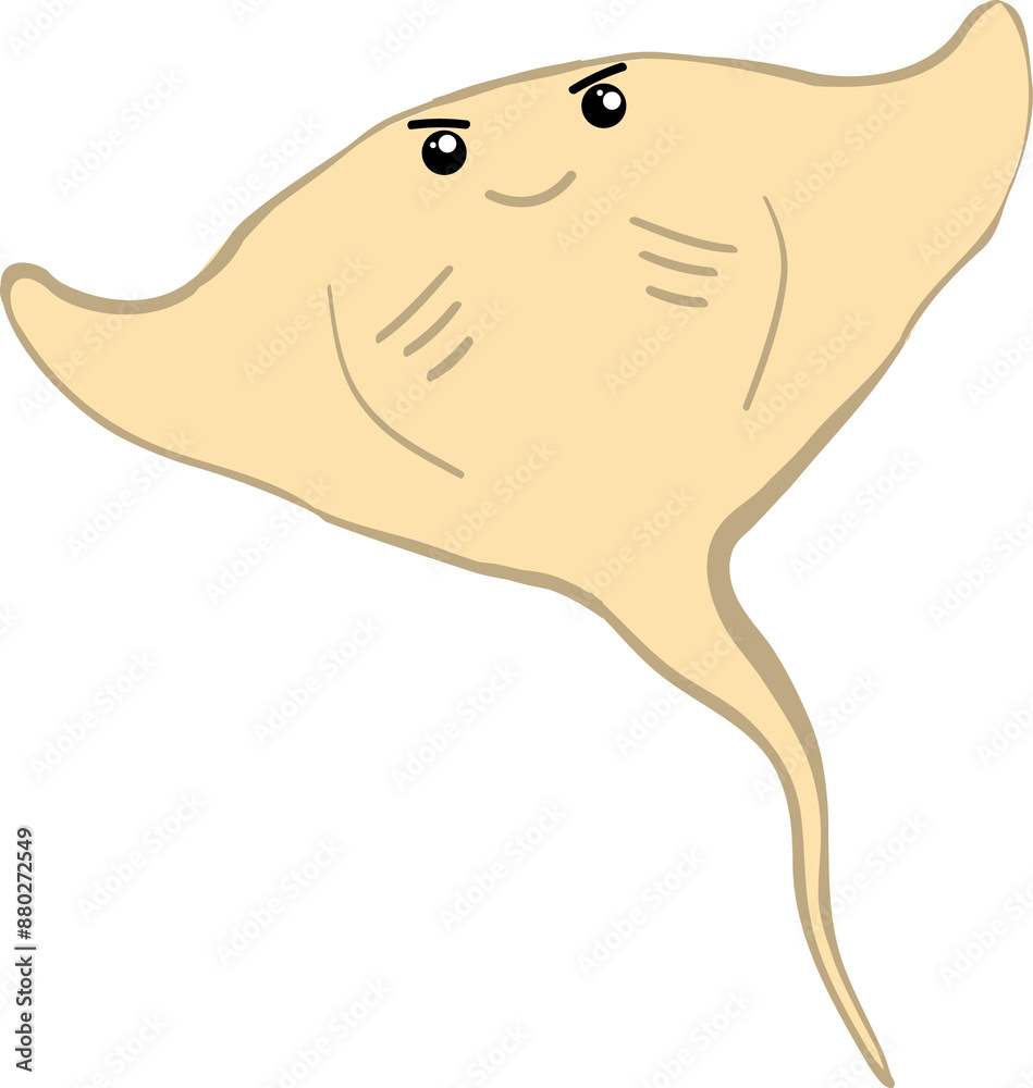 cute stingray cartoon, fish sea animal.