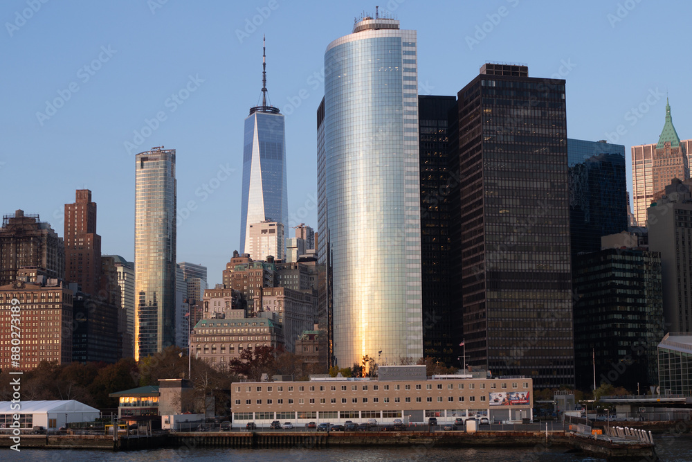Obraz premium New York, United States. Panorama view of New York city skyline in Midtown Manhattan. USA, NYC, NY, Manhattan. American big city. Lower Manhattan skyline.