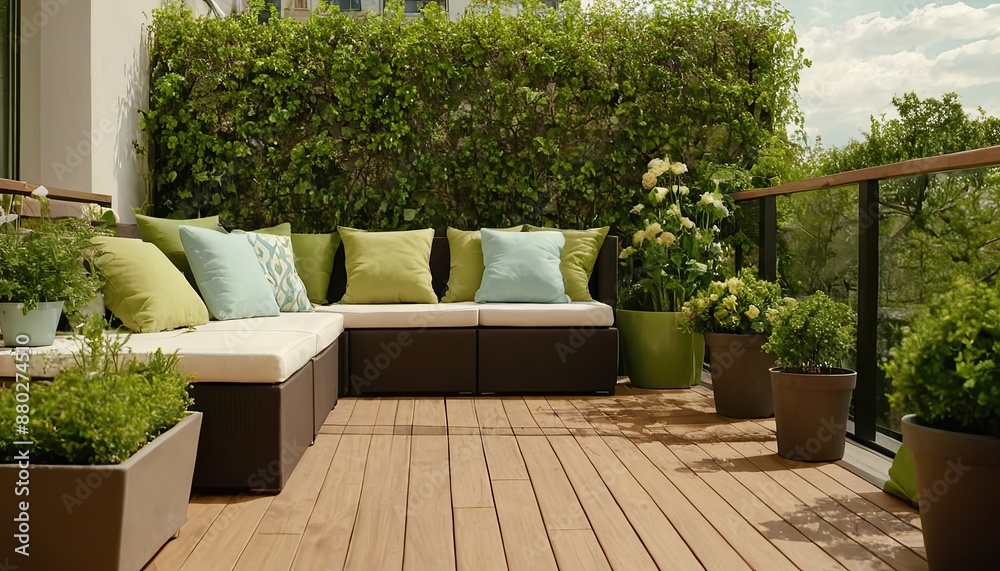 Fototapeta premium Gorgeous outdoor lounge area with pergola for interior designing 