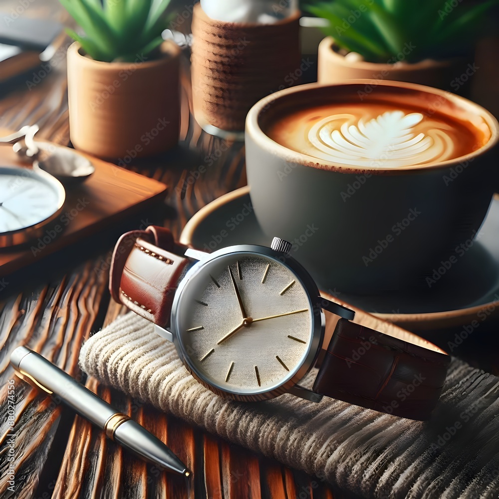 Fototapeta premium still life with coffee and clock