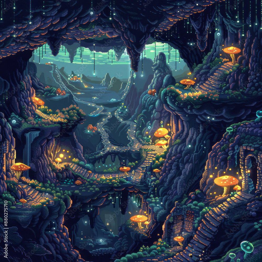 “Pixel Depths: Mystical Cave Adventure” “Pixel Depths: Mystical Cave Adventure”