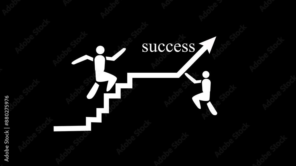 Graph icon in white color. Animated businessman who sets a goal and aims to increase sales. Concept of business and success. Graph icon in white color. Animated businessman who sets a goal and aims to increase sales. Concept of business and success.