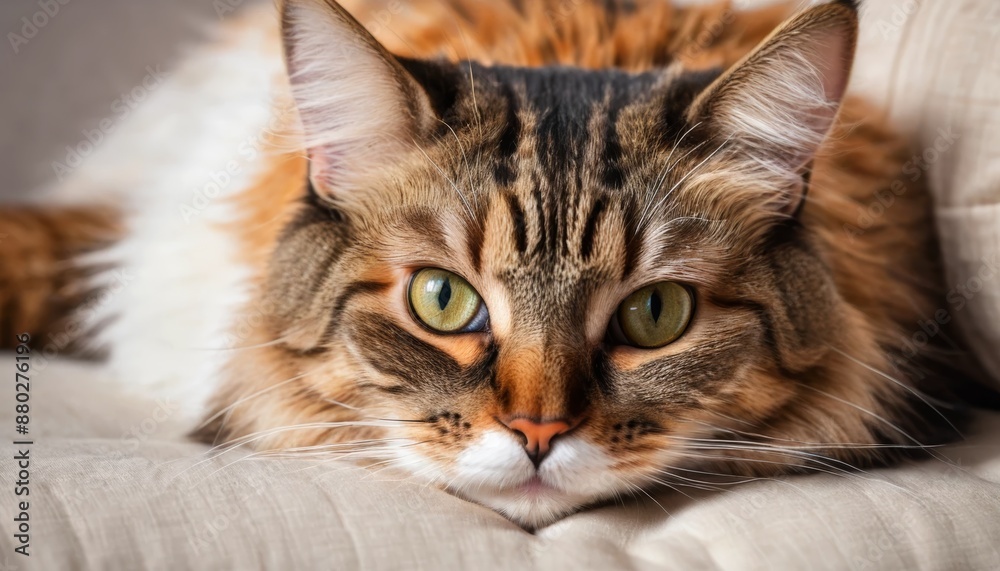 a cat lying on the pillow comfortably a cat lying on the pillow comfortably