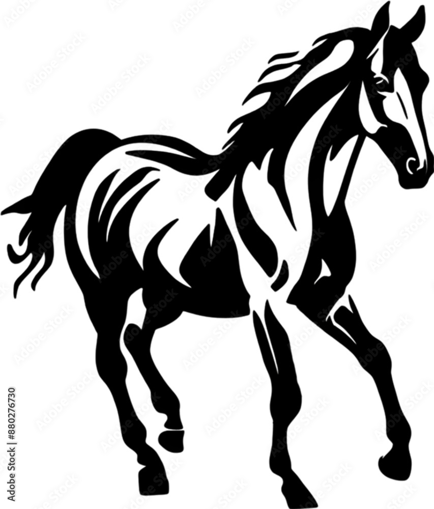 Elegant trotting horse stencil captures equine grace in motion.