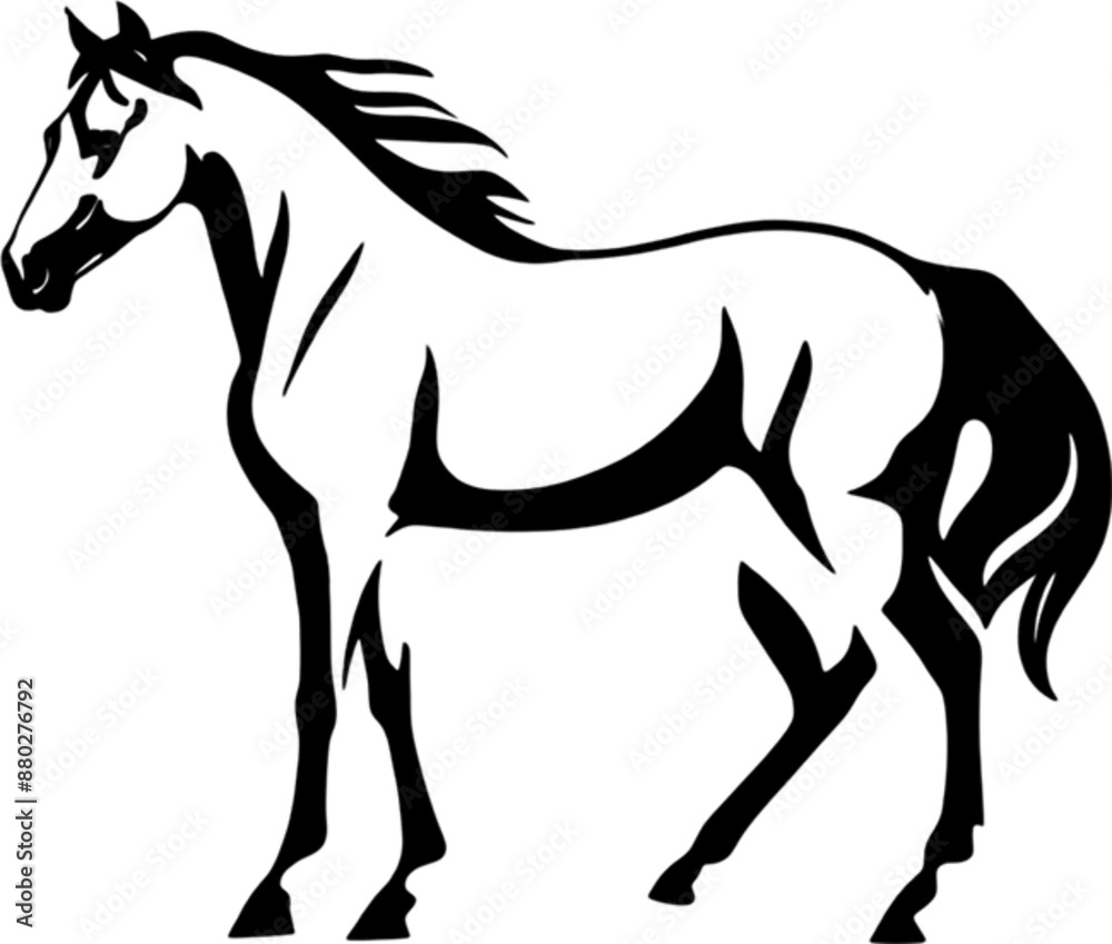 Elegant trotting horse stencil captures equine grace in motion.