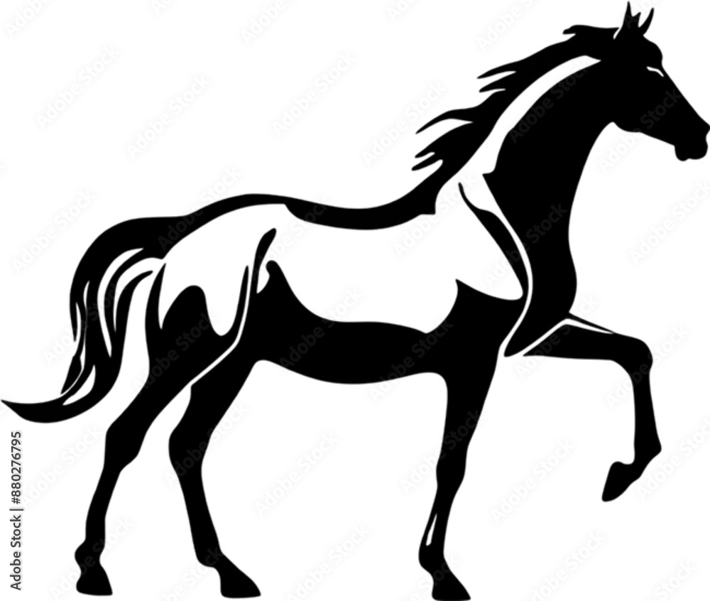 Elegant trotting horse stencil captures equine grace in motion. Elegant trotting horse stencil captures equine grace in motion.
