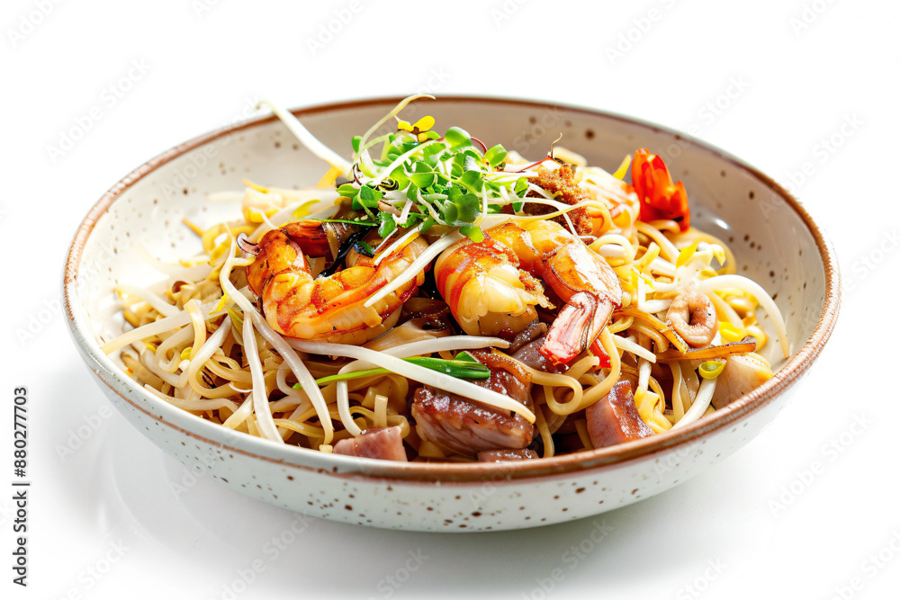 a bowl of noodles with shrimp and vegetables a bowl of noodles with shrimp and vegetables