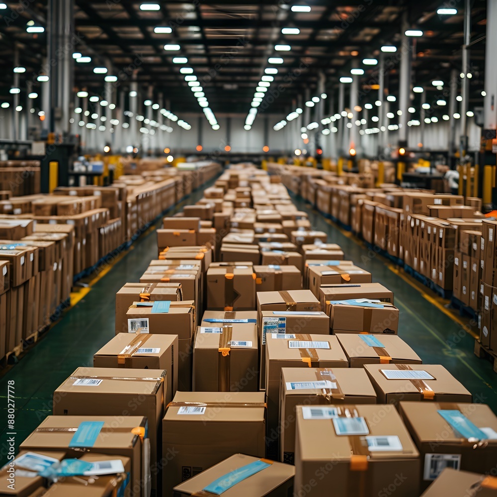 Endless Rows of Cardboard Boxes in a Warehouse Endless Rows of Cardboard Boxes in a Warehouse