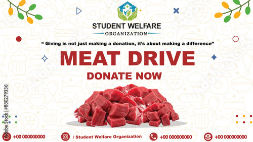 MEAT DRIVE, STUDENT WELFARE ORGANIZATION, DONATE NOW, ILLUSTRATION, VECTOR ART.