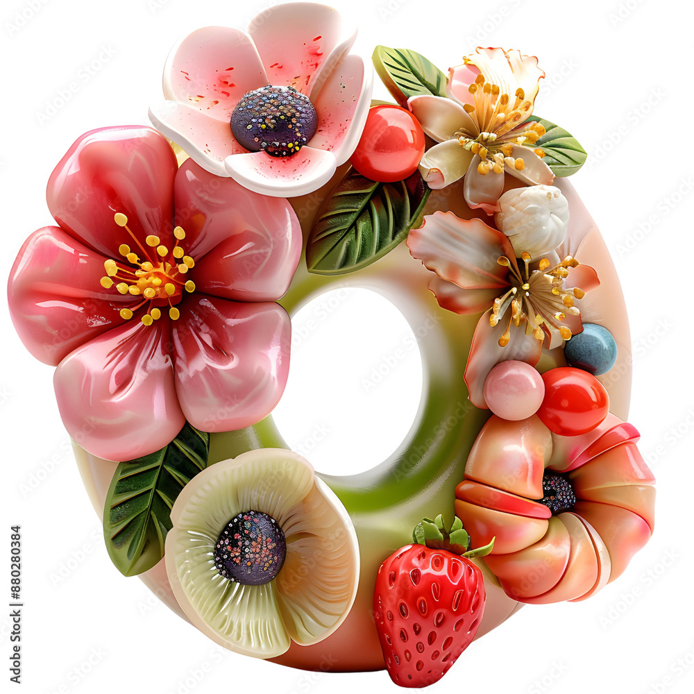 Beautiful fruit and flower Donut, single object, isolated on white background. Beautiful fruit and flower Donut, single object, isolated on white background.