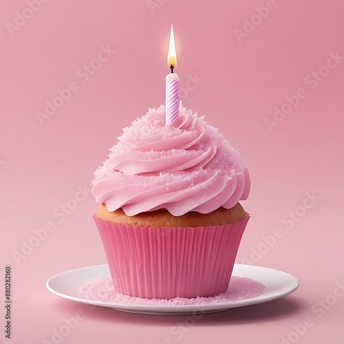 Pink cupcake with Birthday candle