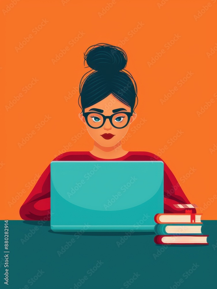 Virtual classroom concept with school supplies and digital education, suitable for text overlay, depth of field emphasizing all objects.