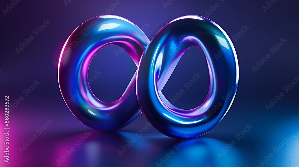 3D render of an abstract background with a gradient of blue and purple colors, close up, dark blue gradient background, two large rings shaped like an infinity sign, modern design element for a banner 3D render of an abstract background with a gradient of blue and purple colors, close up, dark blue gradient background, two large rings shaped like an infinity sign, modern design element for a banner