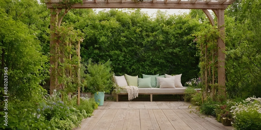Obraz premium Pergola with outdoor and patio furniture for relaxing after a long day 