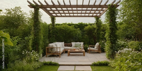 Pergola with outdoor and patio furniture for relaxing after a long day 