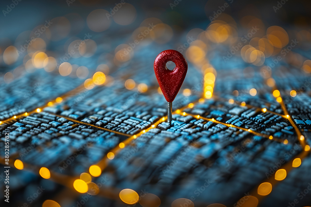 Red Map Pin on a Blue Map Background Red Map Pin on a Blue Map Background